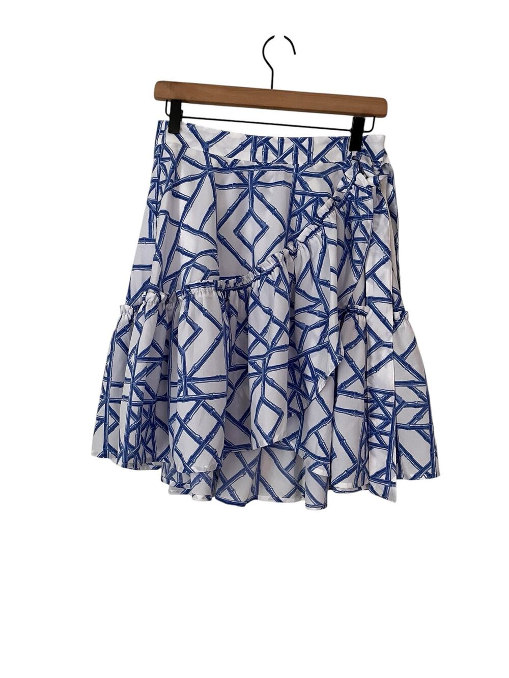 Vineyard Vines Marlin Blue Bamboo Lattice Wrap Tiered Ruffle Skirt Womens Size 4